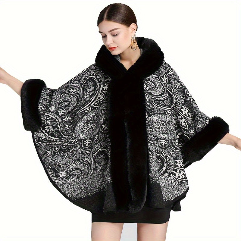 Poncho femme fausse fourrure