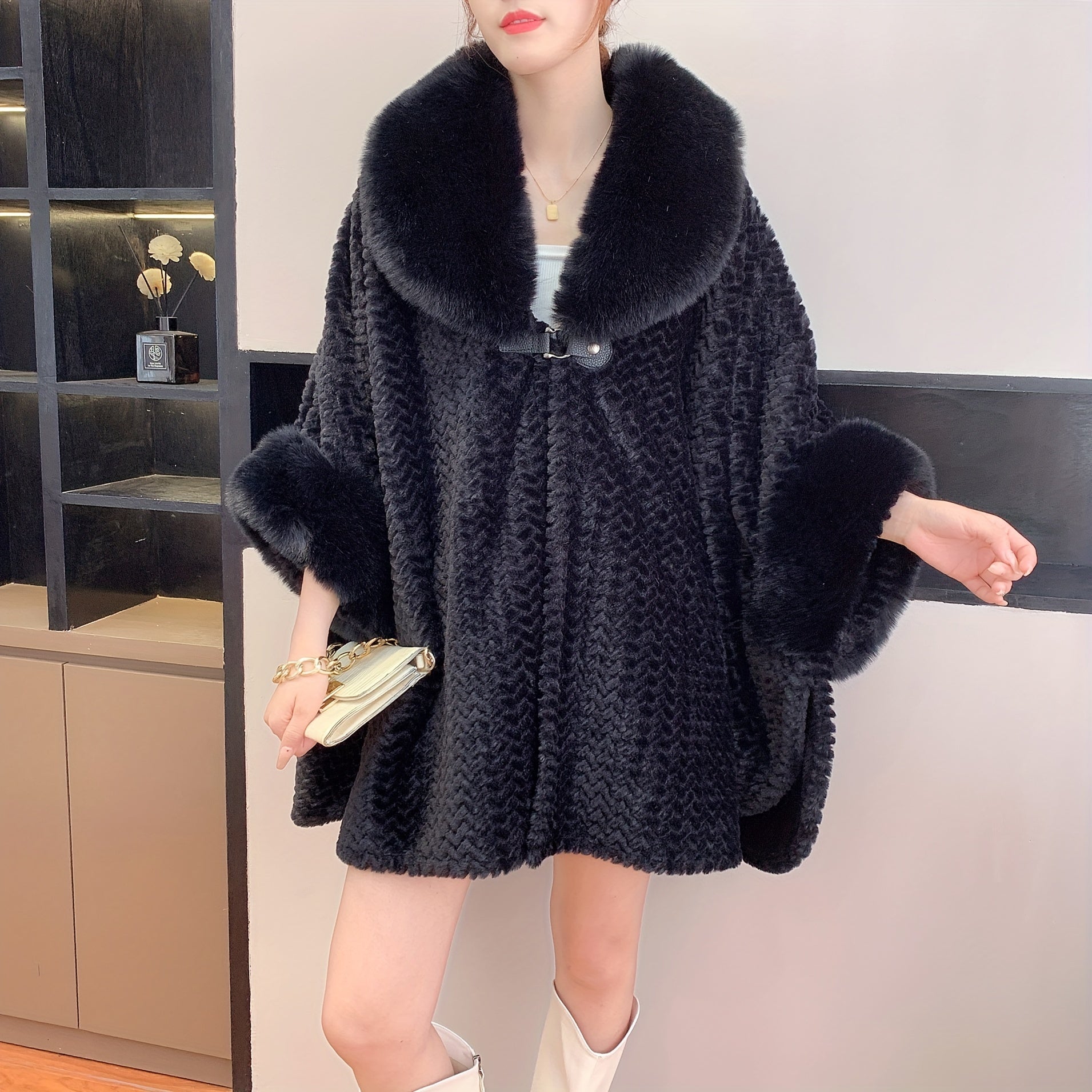 Poncho femme hiver noir