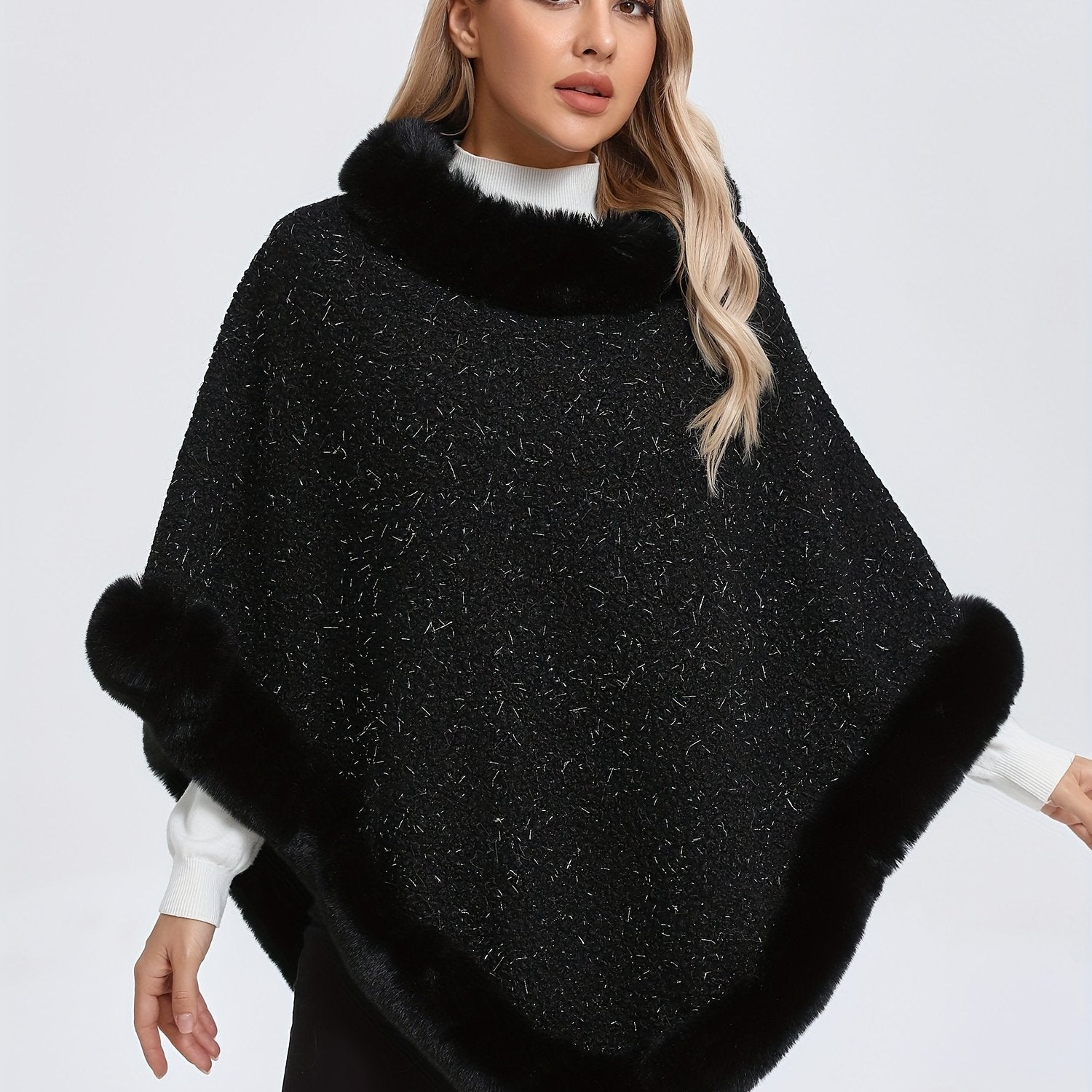 Poncho femme noir chic
