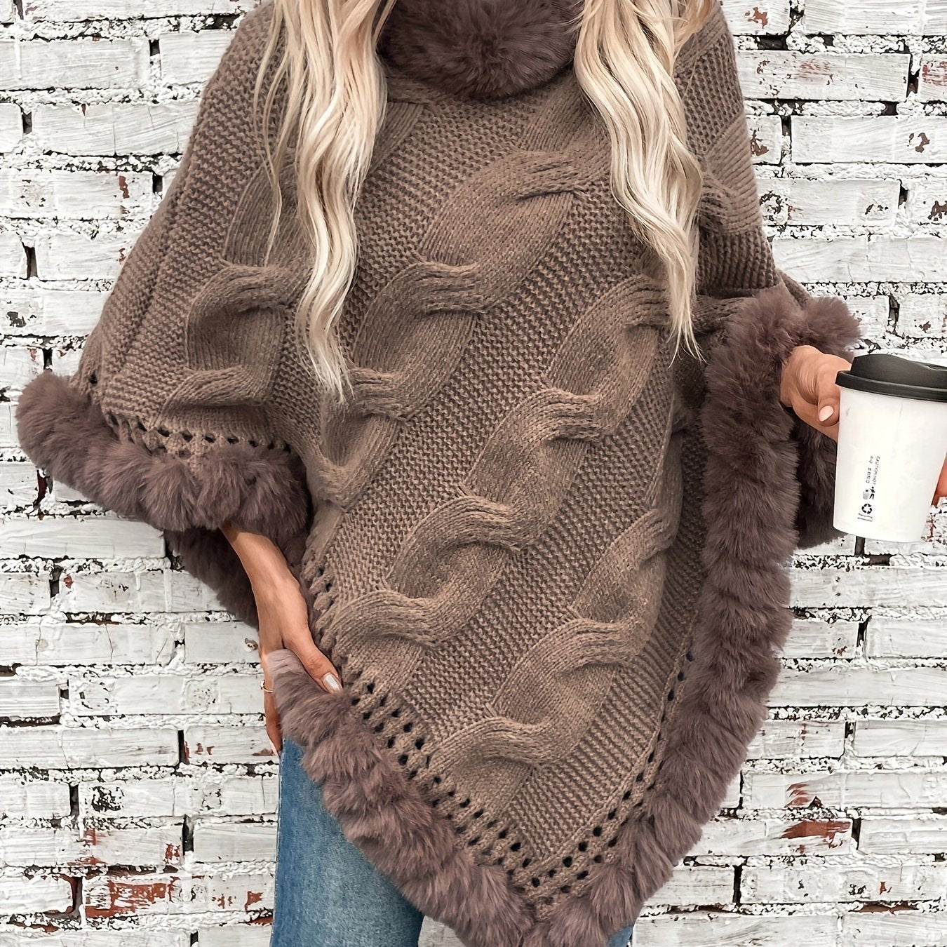 Poncho long polaire femme Marron / Unique