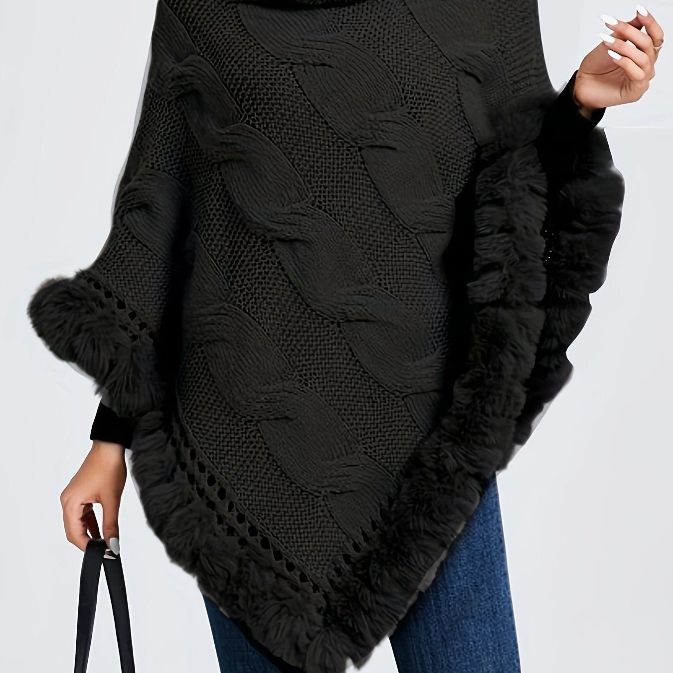 Poncho long polaire femme Noir / Unique