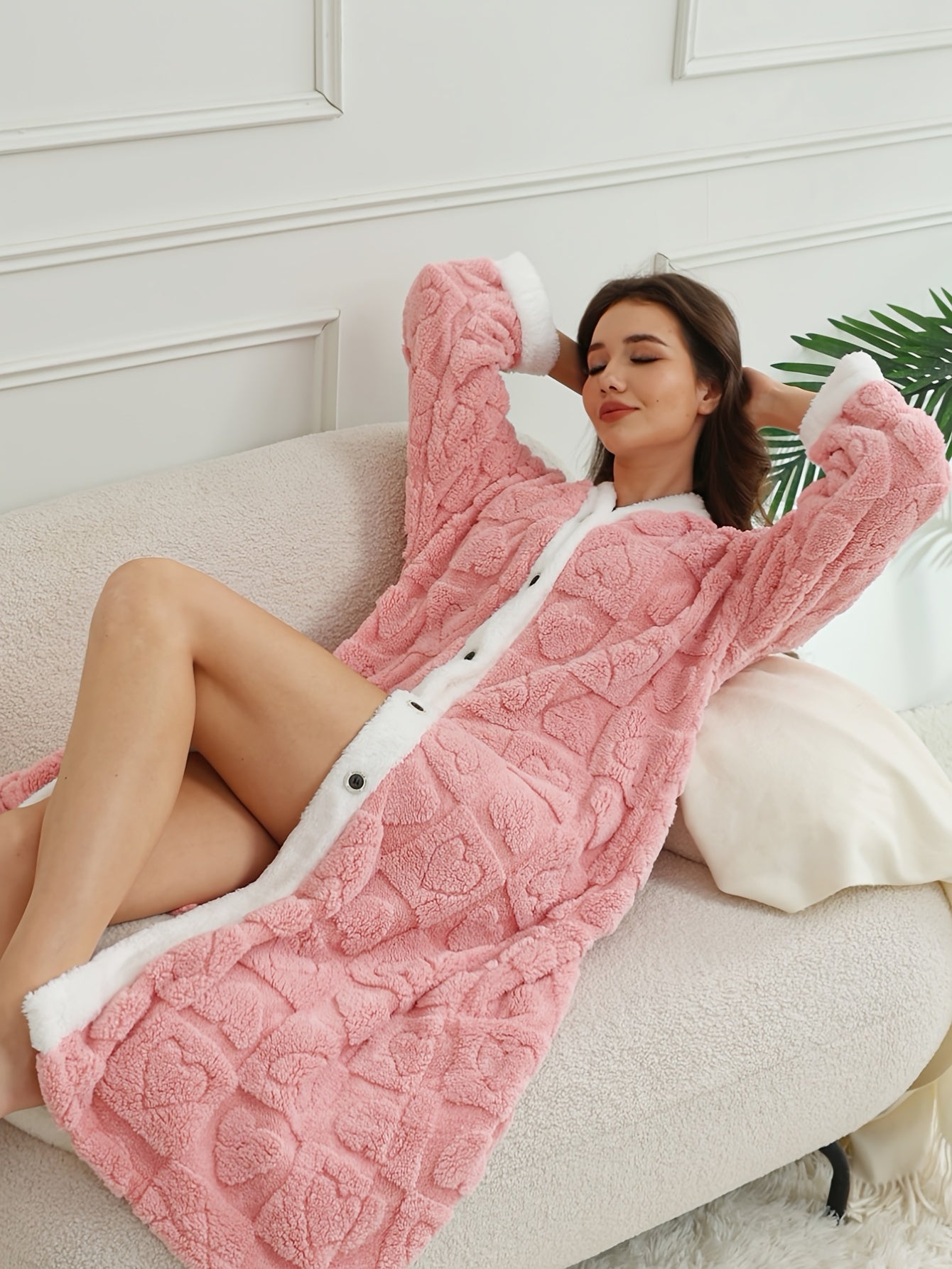 Robe de chambre femme polaire boutonnée