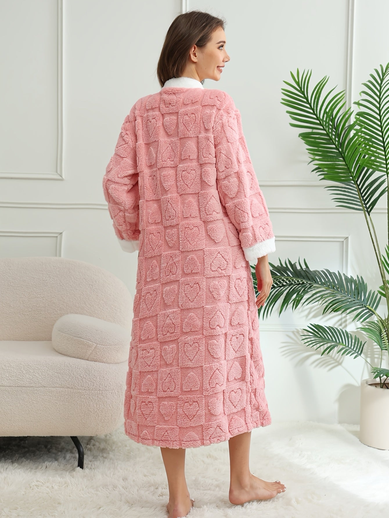 Robe de chambre femme polaire boutonnée