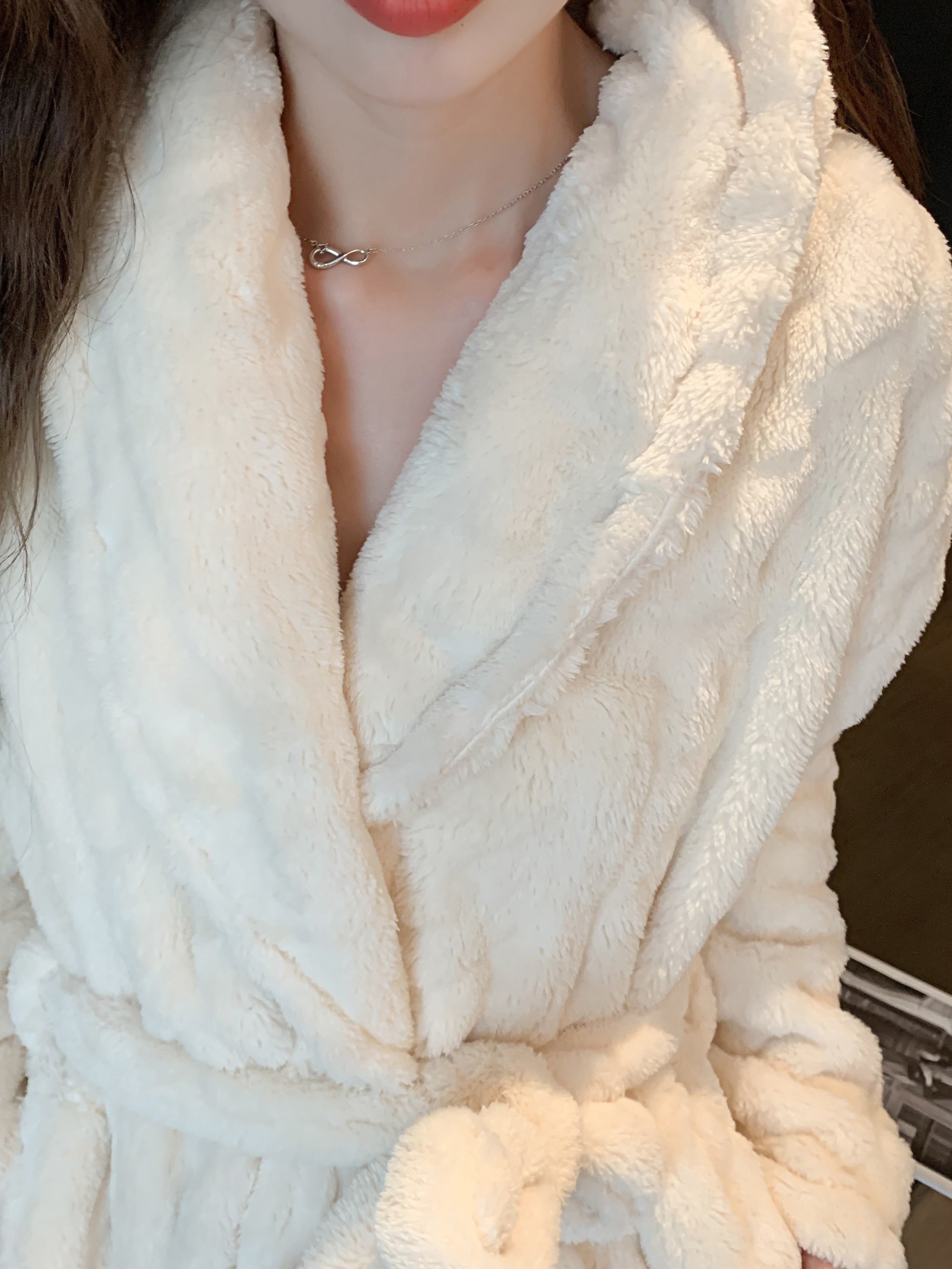 Robe de chambre femme polaire longue Blanc / Unique