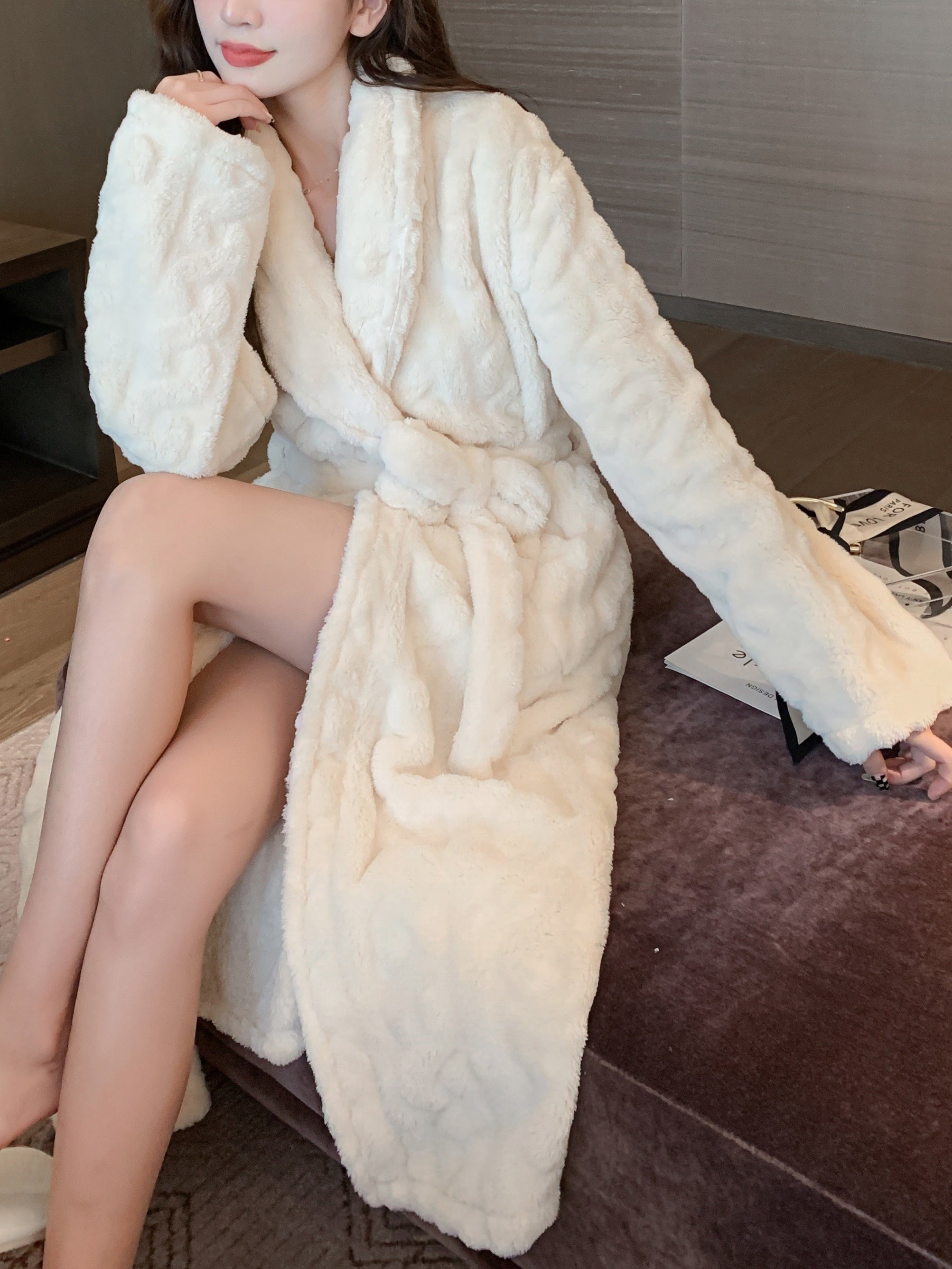 Robe de chambre femme polaire longue Blanc / Unique