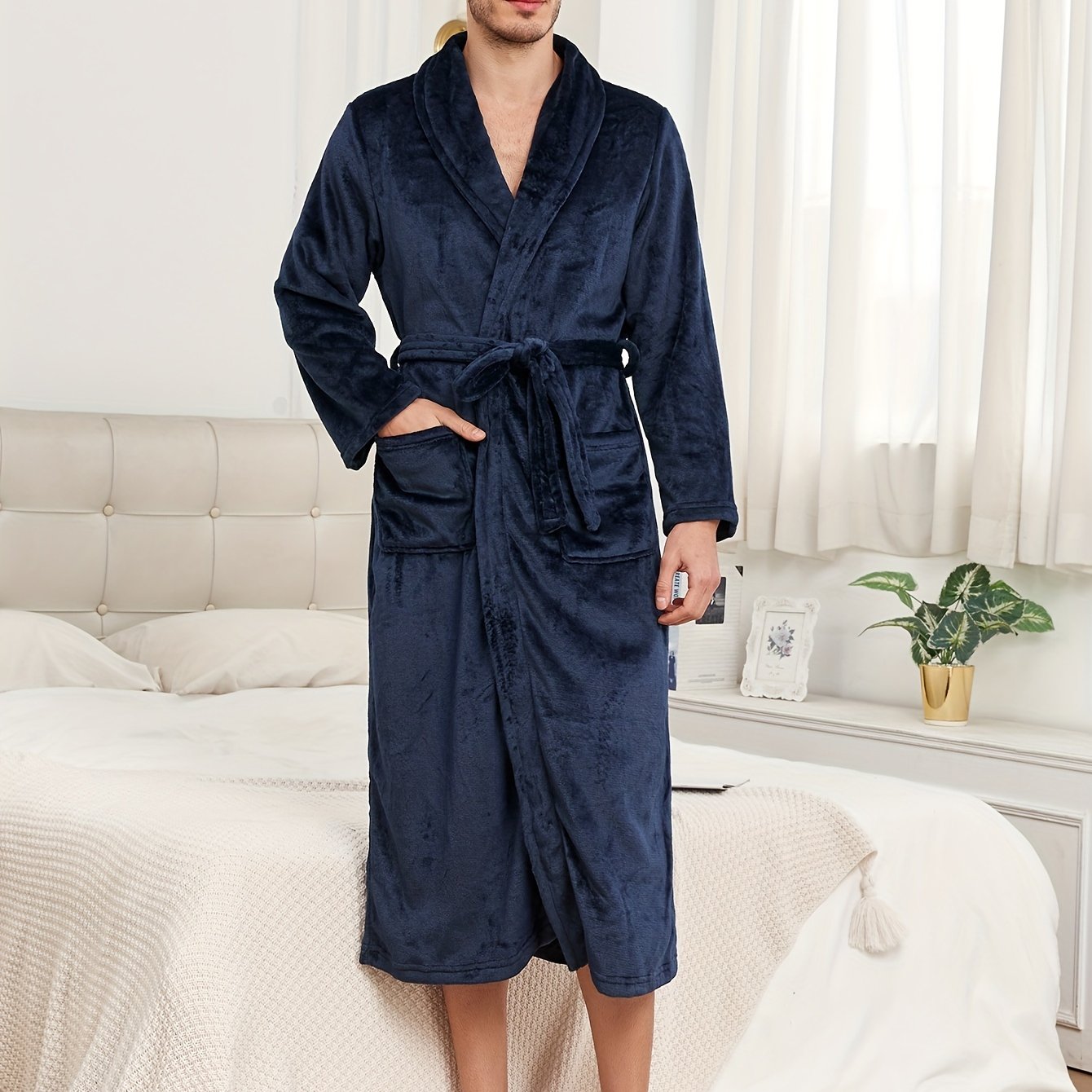 Robe de chambre homme longue Bleu marine / S