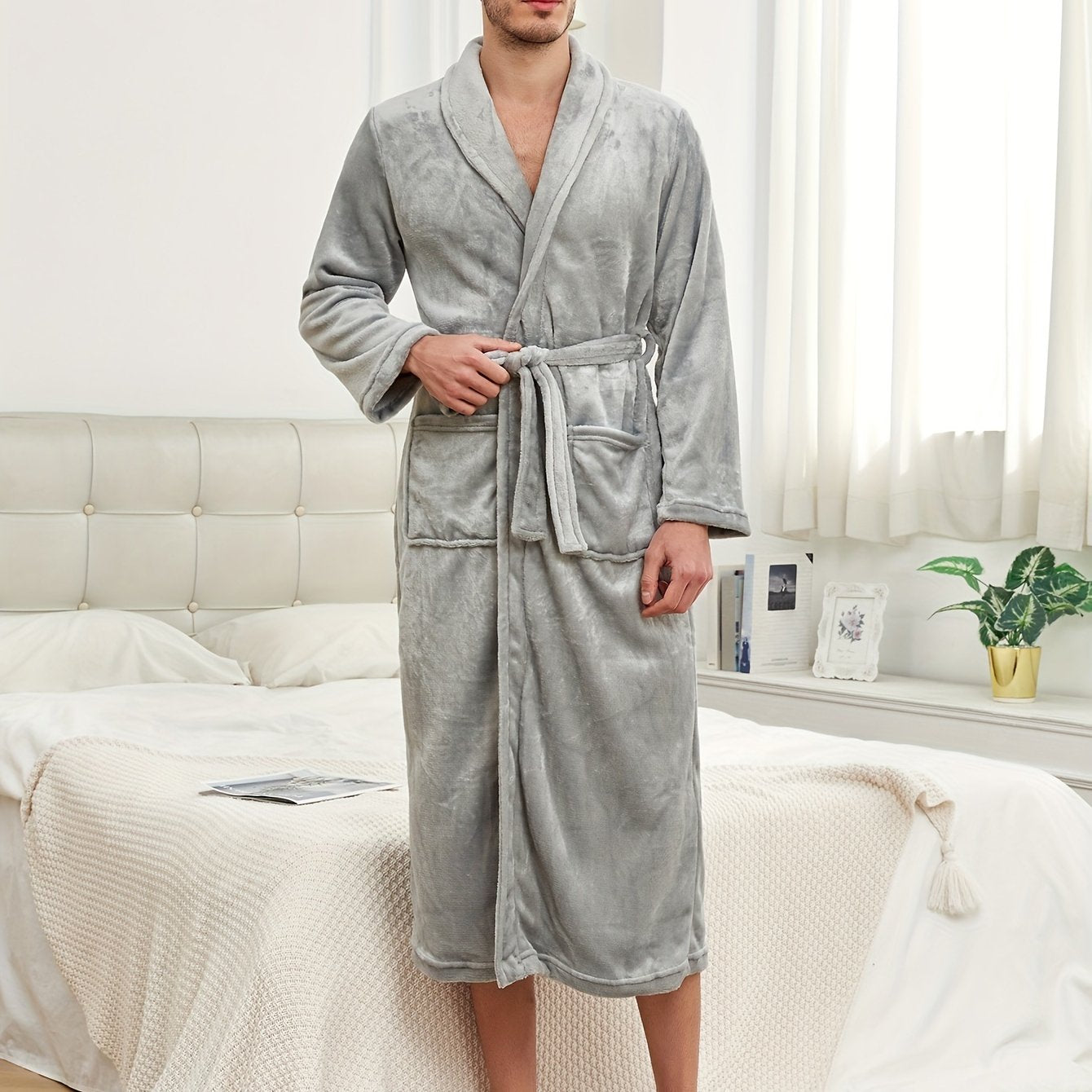 Robe de chambre homme longue Gris / S