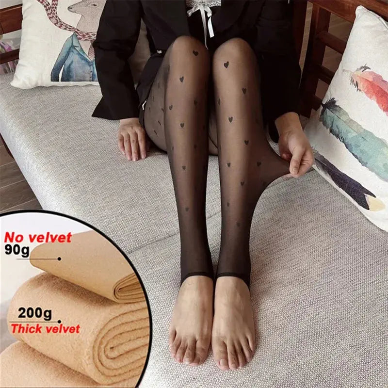 Collant polaire motif Cœur - Moitié pied / 90 gr