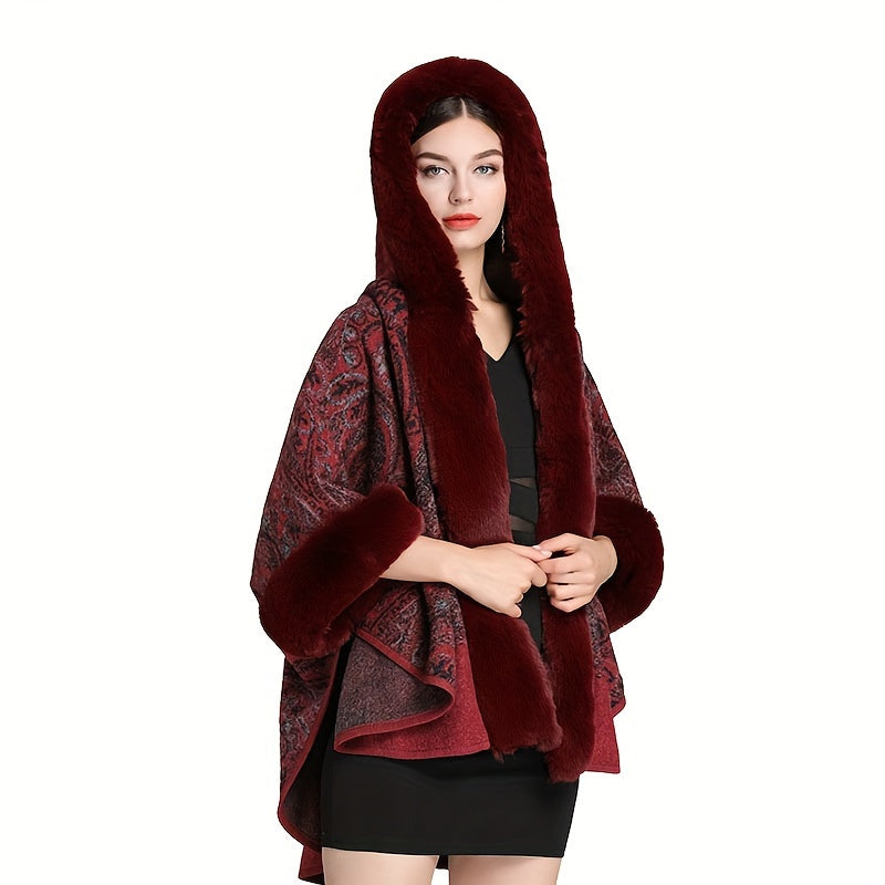 Poncho femme fausse fourrure