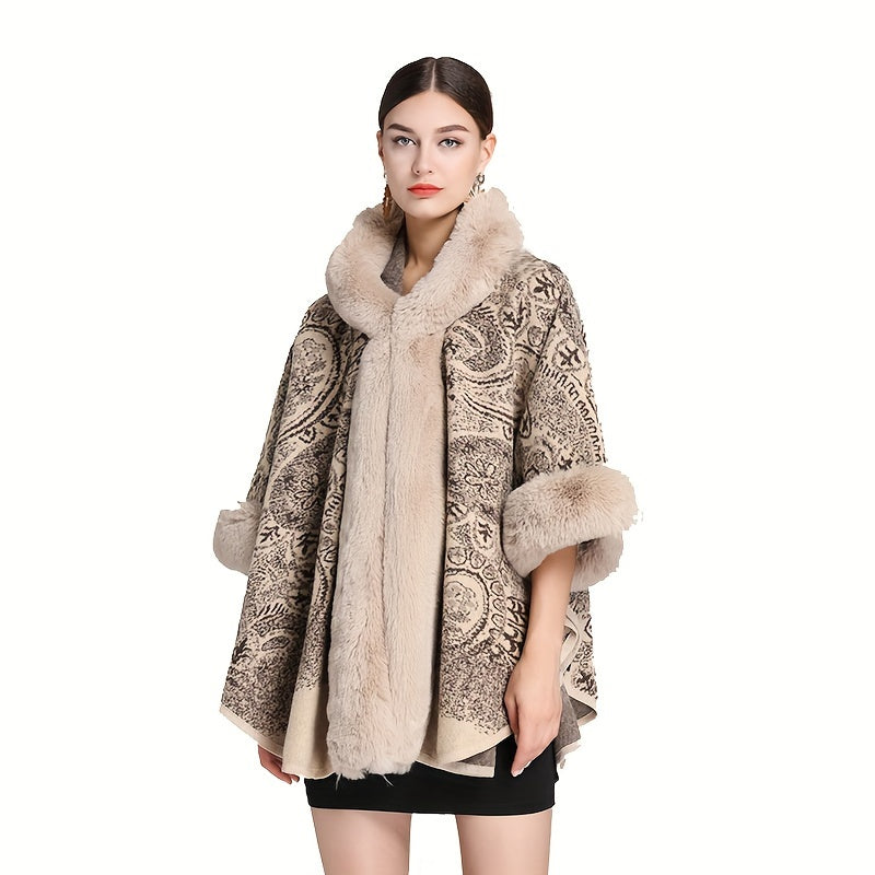 Poncho femme fausse fourrure