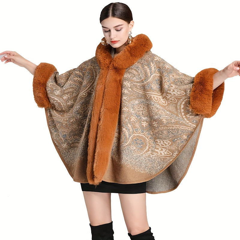 Poncho femme fausse fourrure