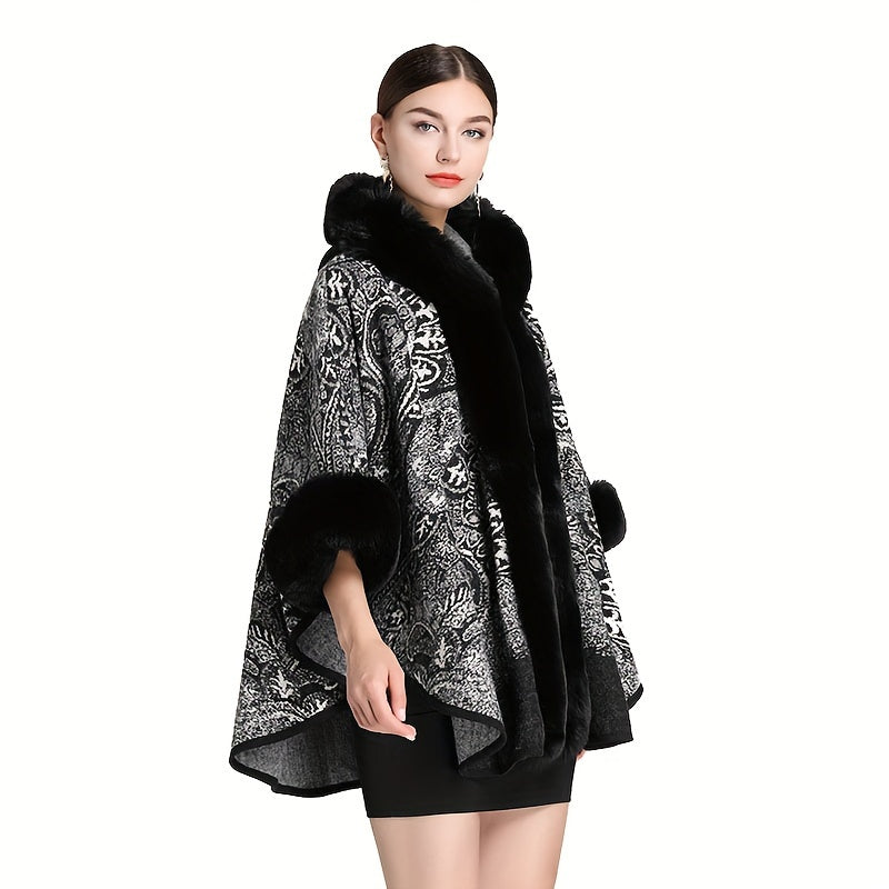 Poncho femme fausse fourrure