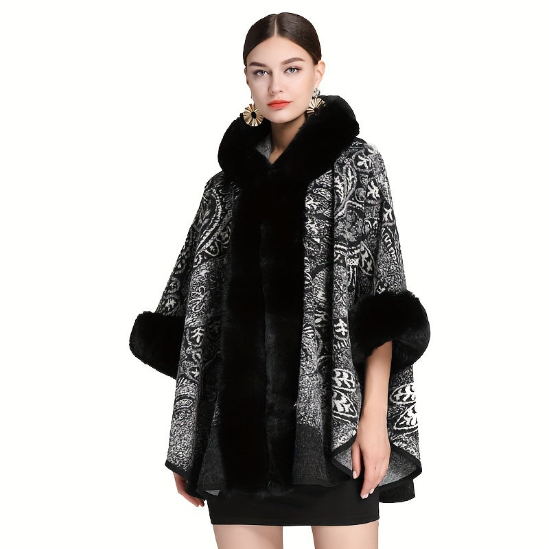 Poncho femme fausse fourrure