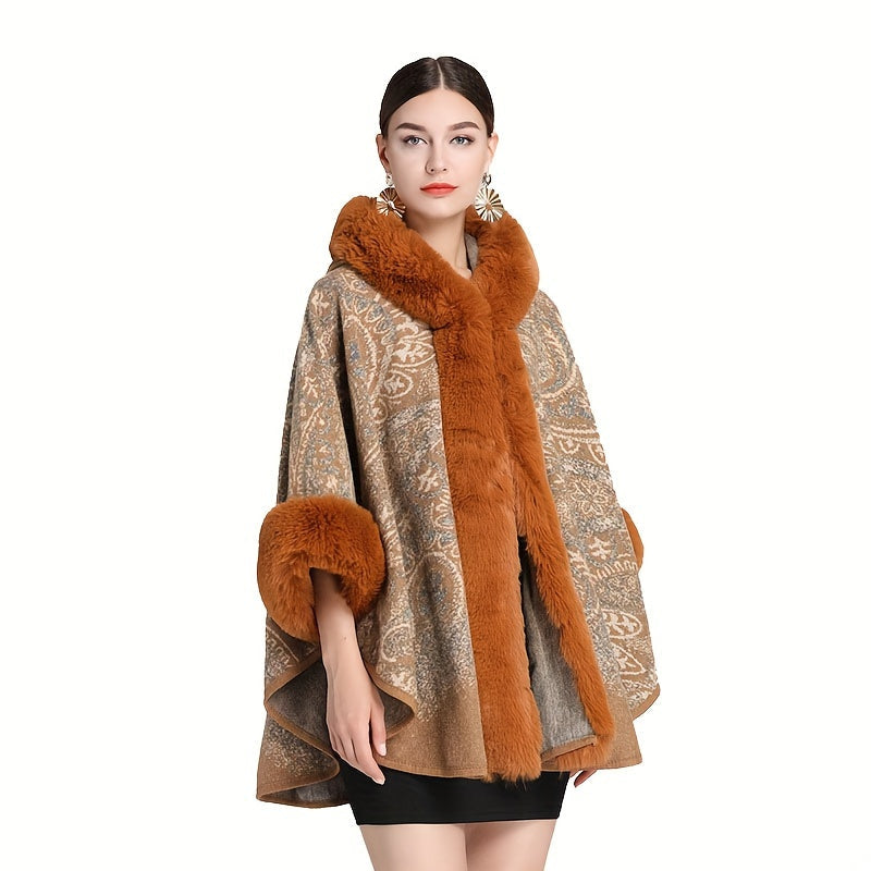 Poncho femme fausse fourrure