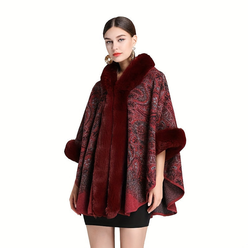 Poncho femme fausse fourrure
