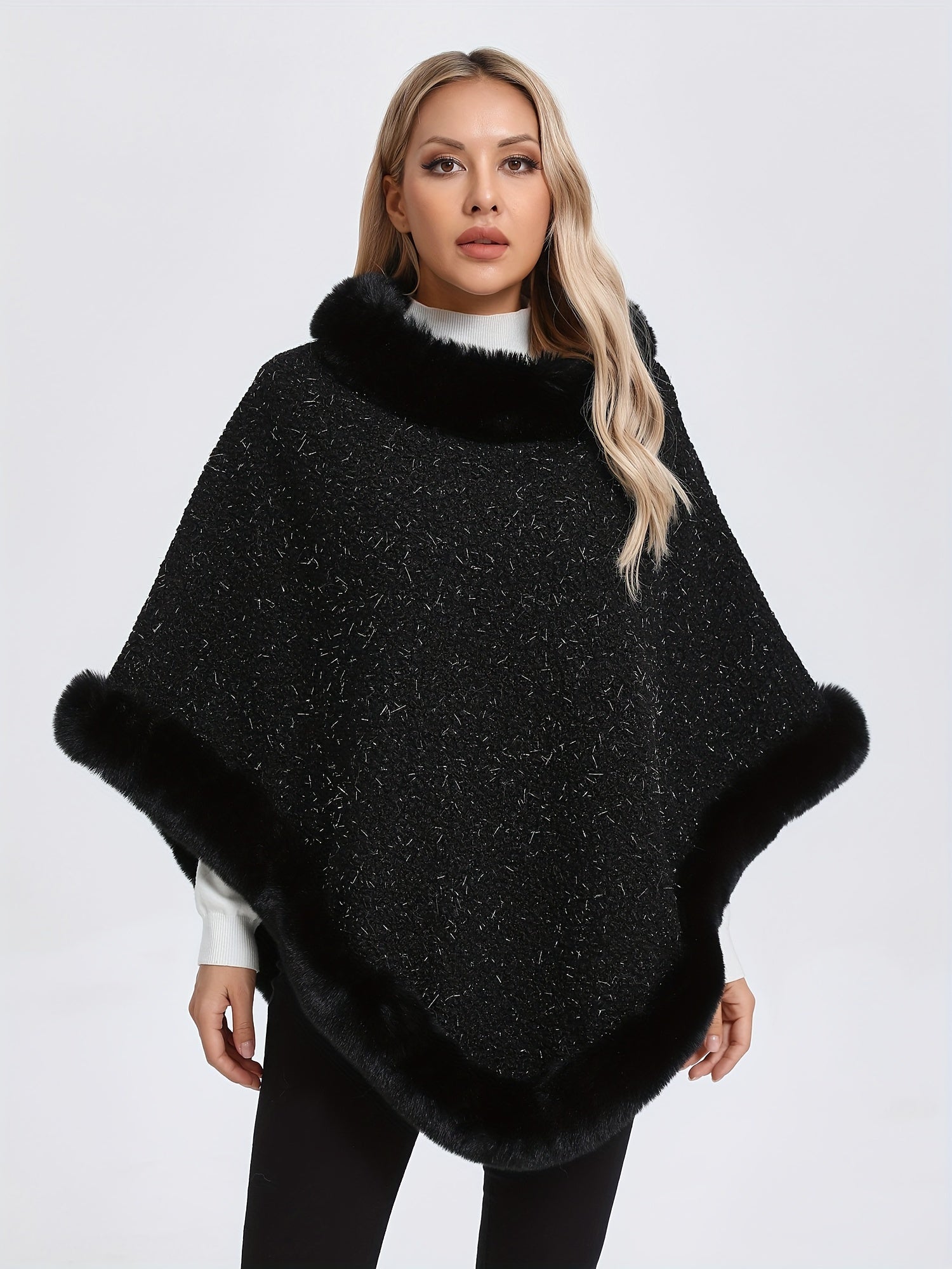 Poncho femme noir chic