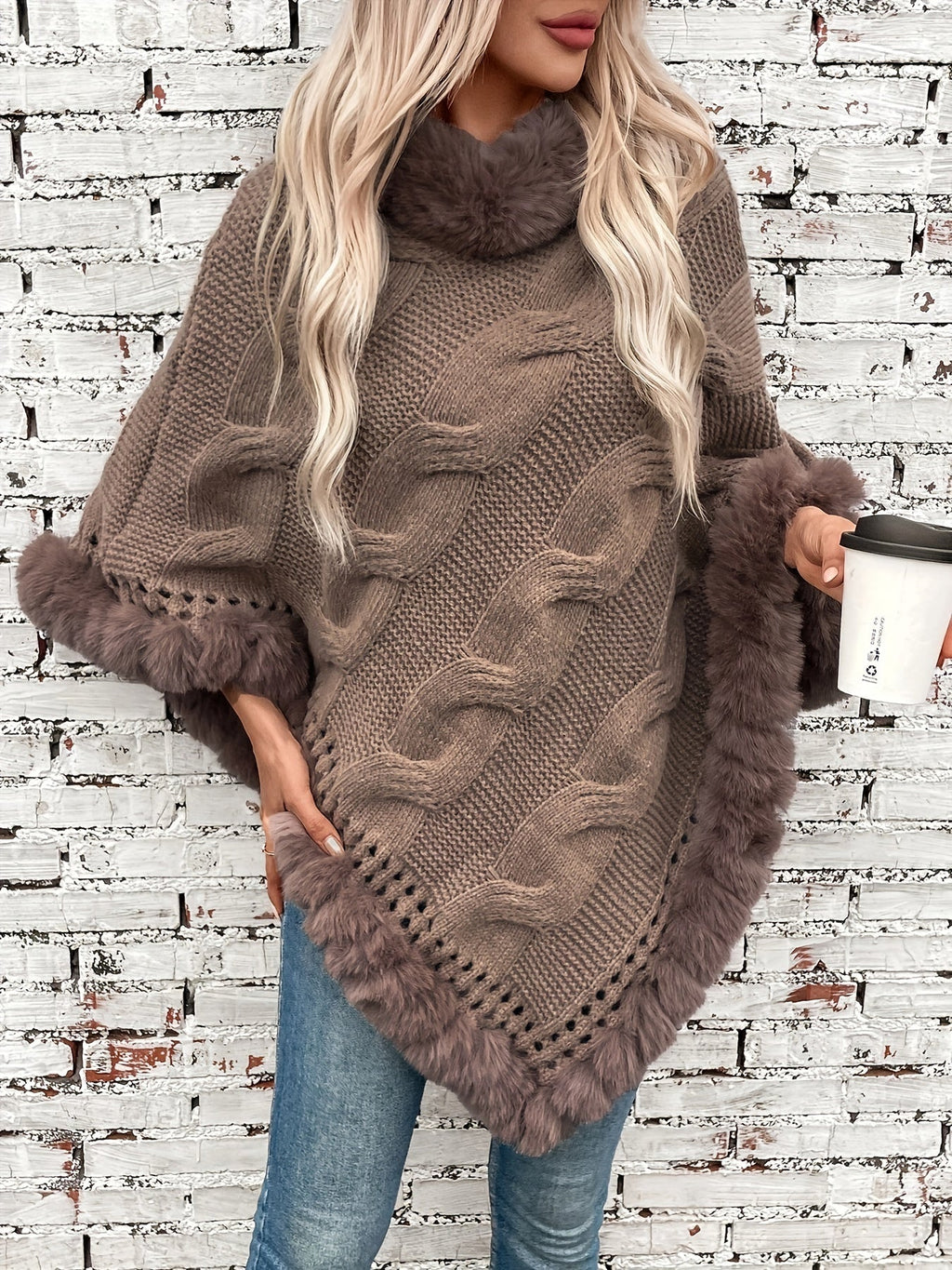 Poncho long polaire femme