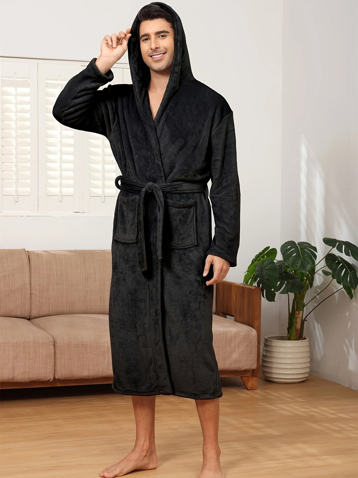 Robe de chambre a capuche homme