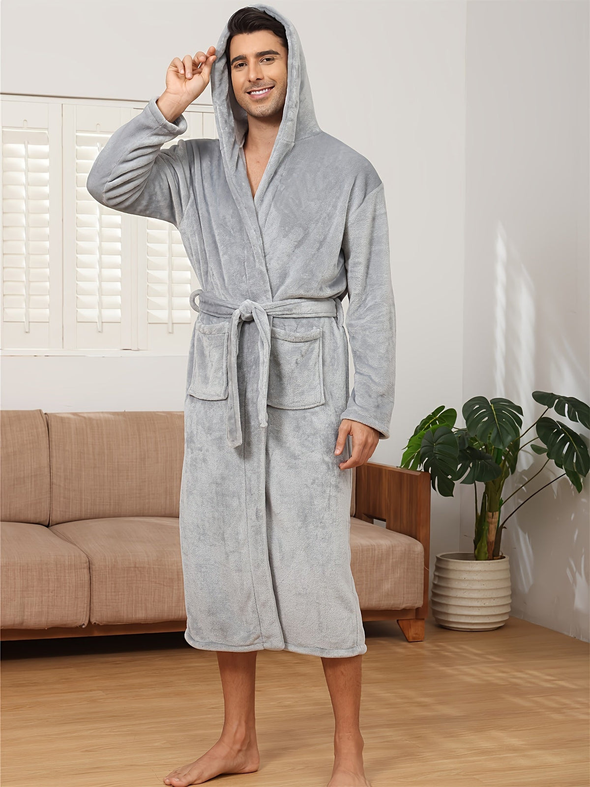 Robe de chambre a capuche homme