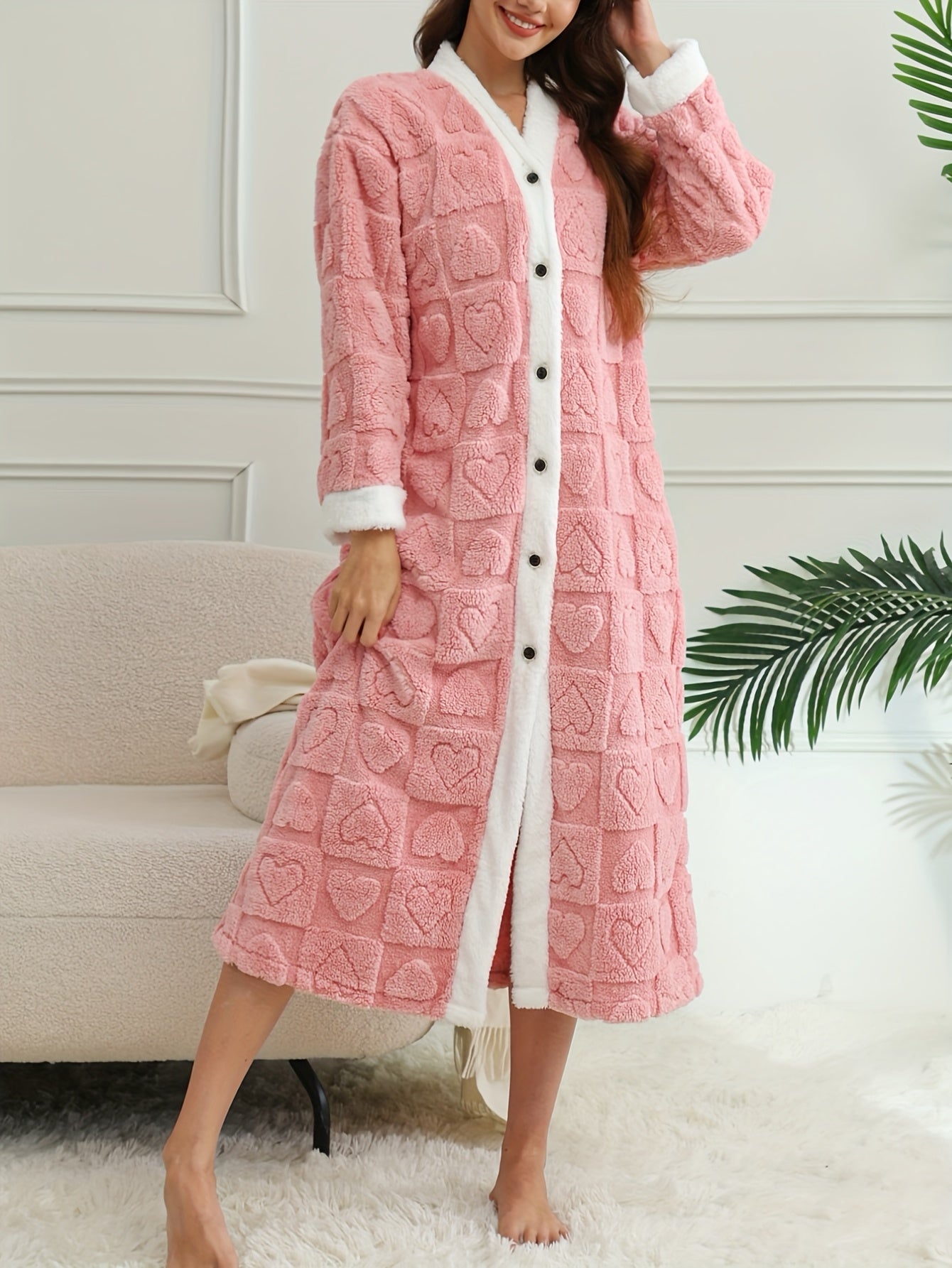 Robe de chambre femme polaire boutonnée