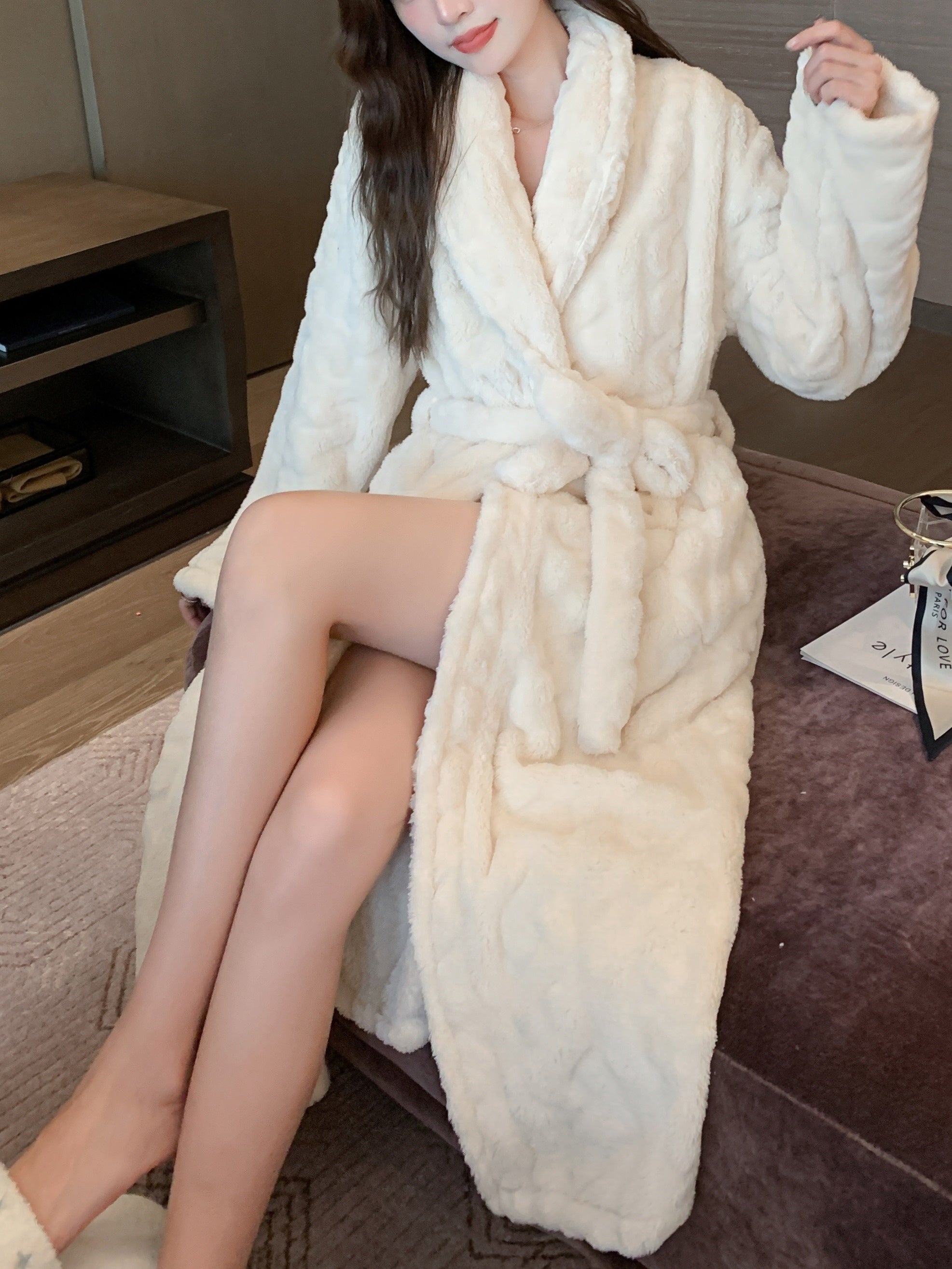 Robe de chambre femme polaire longue Blanc / Unique