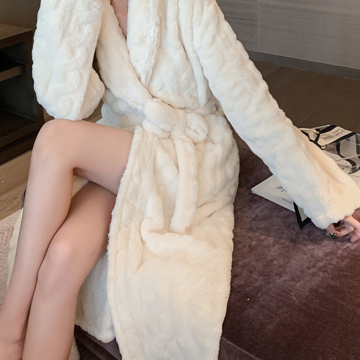 Robe de chambre femme polaire longue Blanc / Unique